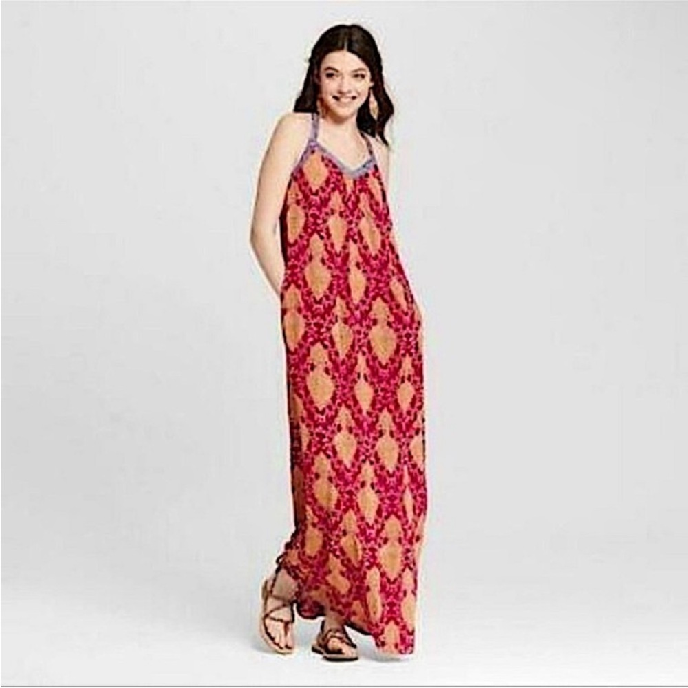 Boho Embroidered Racer Back Maxi Dress‎